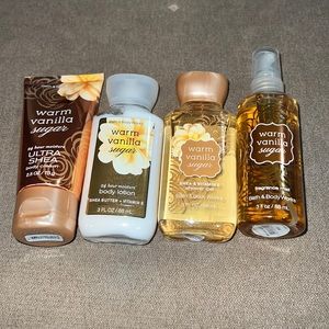 BBW 4pc Warm vanilla sugar travel size lotion/cream/shower gel/FFM